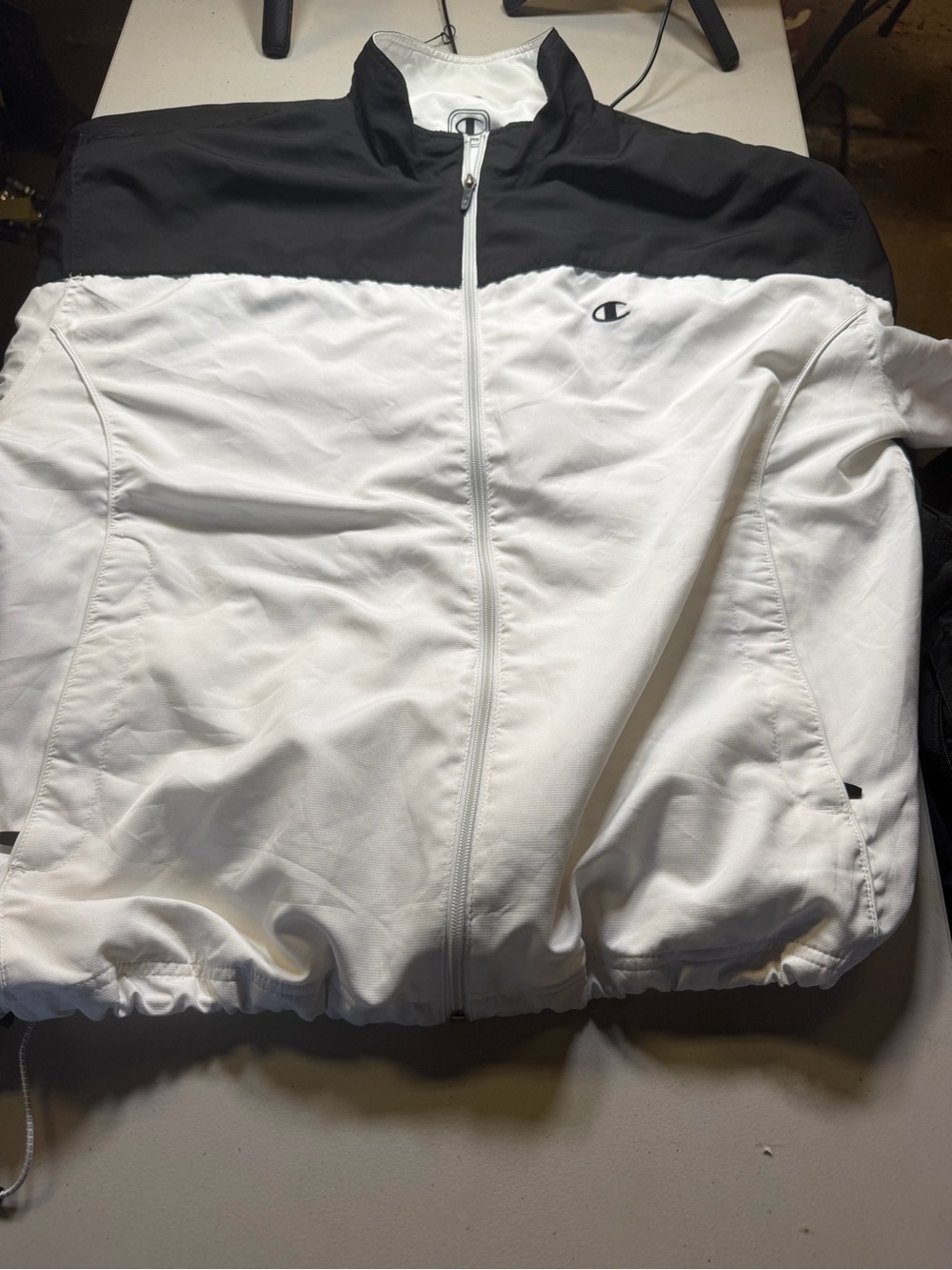 Champion Colorblock Windbreaker Jacket in White/Black